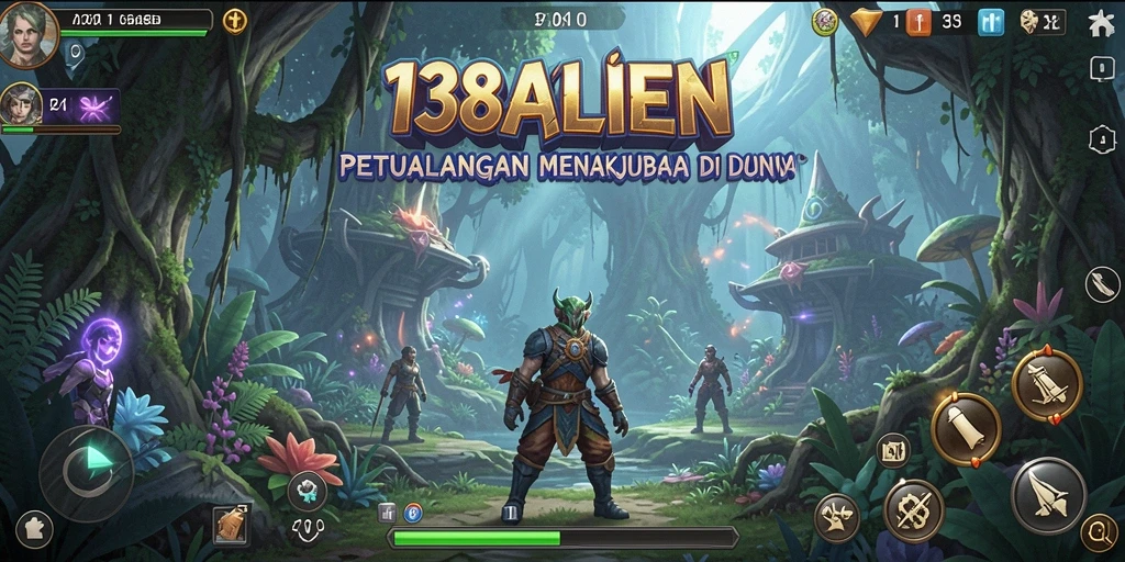 Tampilan gameplay seru di dunia asing yang penuh petualangan.