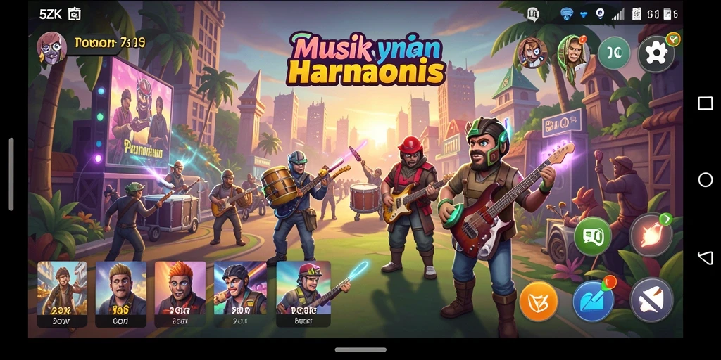 Screenshot dari gameplay 5ZK yang menampilkan interaksi musik yang seru.