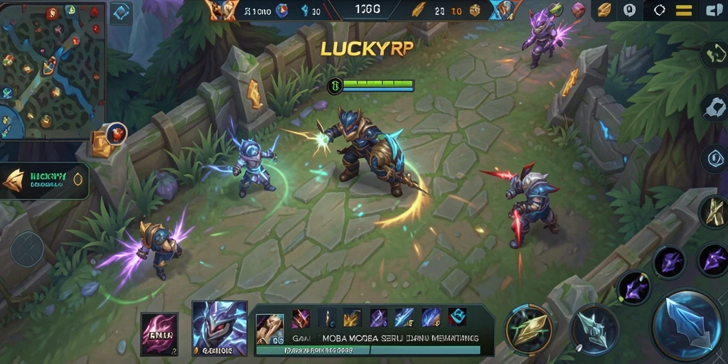 Screenshot dari gameplay LUCKYRP yang menampilkan aksi seru dalam pertempuran MOBA.
