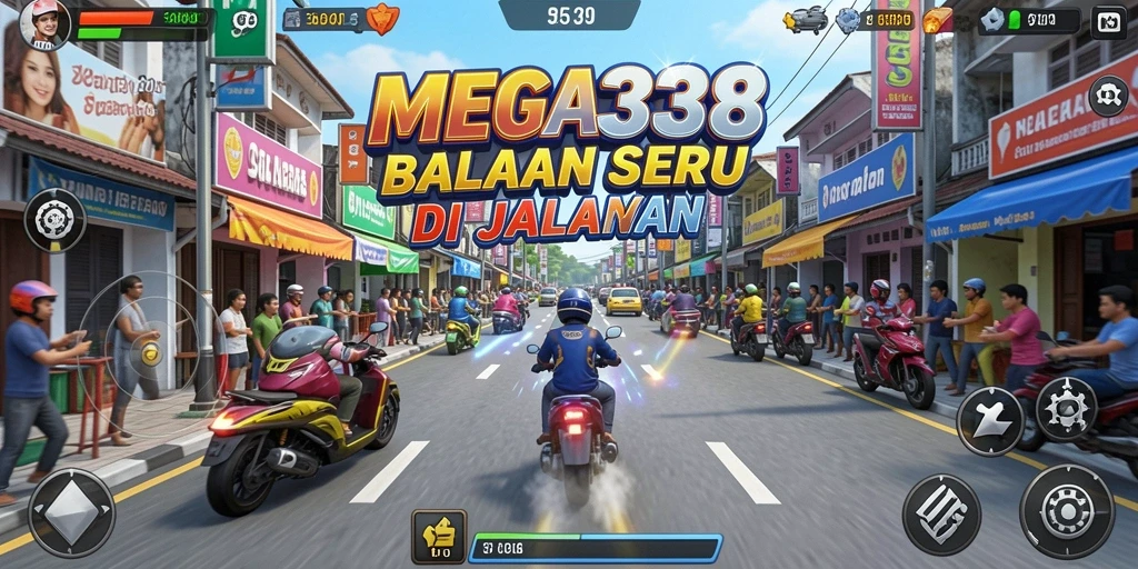 Gameplay MEGA338 yang seru dengan balapan intens.