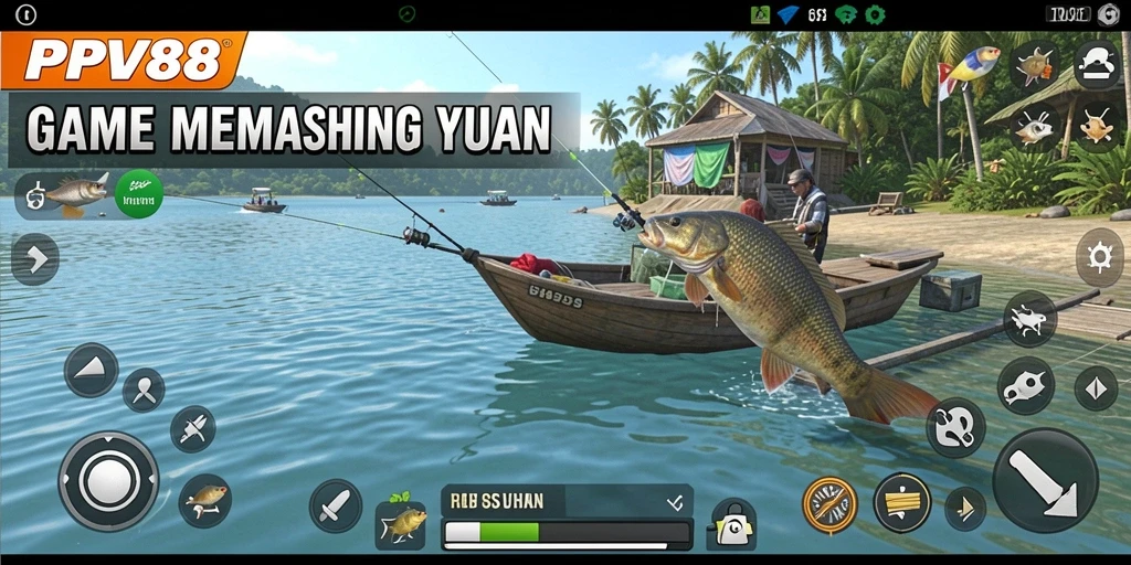 Tampilan gameplay PPV88 yang seru saat memancing ikan besar.