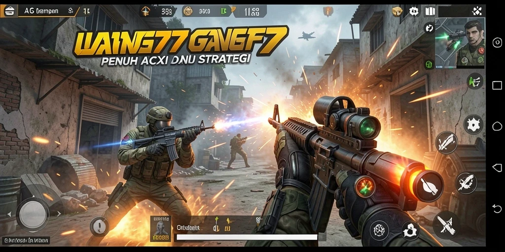 Screenshot gameplay UANG77 dengan aksi tembak-menembak yang seru.